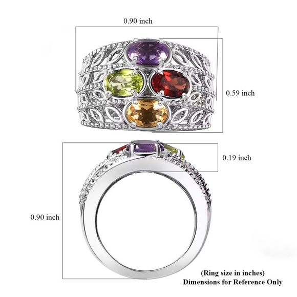 Multi Gemstone in Platinum Plated Ring - Picture 6 of 8